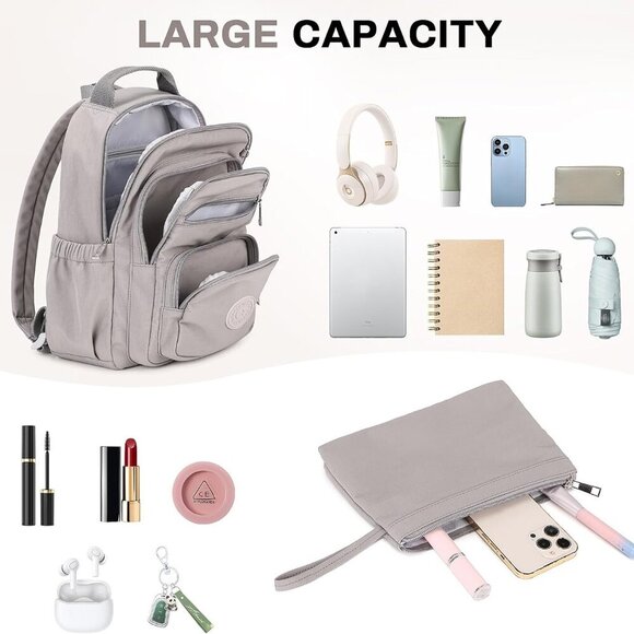 Mini Backpack for Women Gray 2PCS Water Resistant Compact Travel Purse - Picture 8 of 9